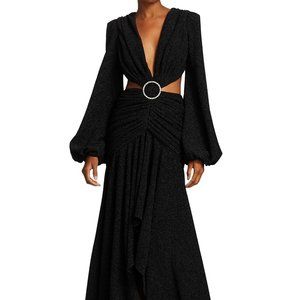 PatBO Lurex Cutout Long-Sleeve Gown- Black Size 0